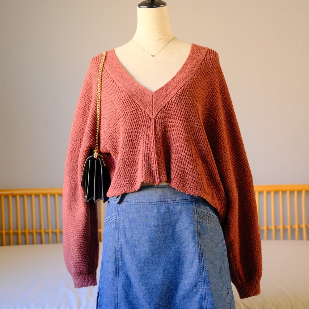 Free People Beach Cropped V-Neck Knit Sweater - Cozy, Relaxed & Effortless